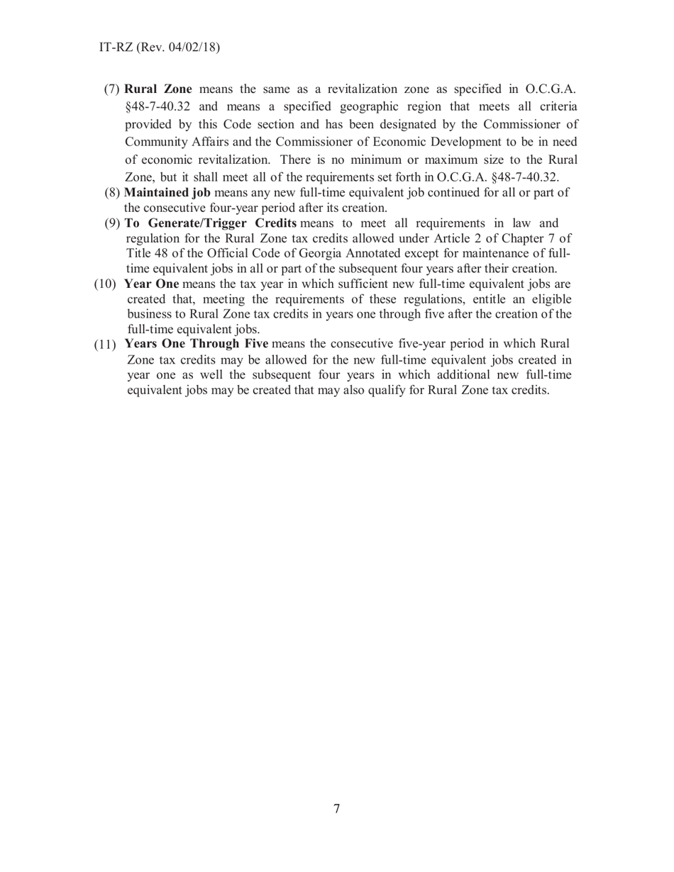 Form IT-RZ Rural Zone Tax Credits - Georgia (United States), Page 7