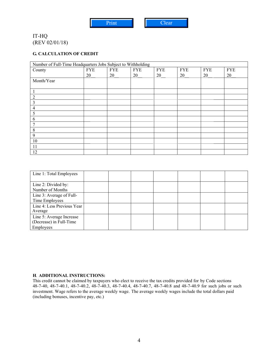 Form IT-HQ Application for Georgia Headquarters Job Tax Credit - Georgia (United States), Page 4