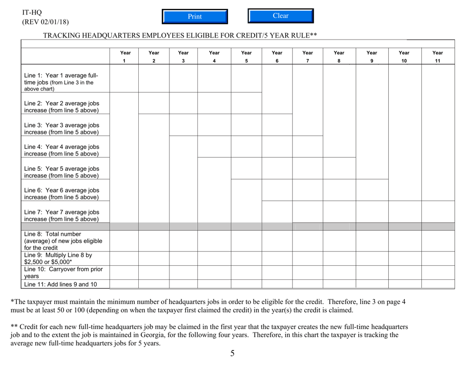 Form IT-HQ Application for Georgia Headquarters Job Tax Credit - Georgia (United States), Page 5