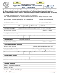 Form CD-14134 Application for Certificate of Subordination of State Tax Execution - Georgia (United States)