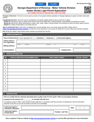 Form MV-165 &quot;Amber Strobe Light Permit Application&quot; - Georgia (United States)