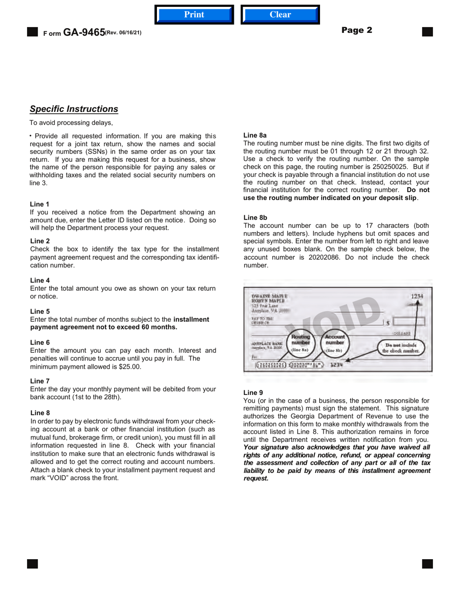 Form GA-9465 Installment Agreement Request - Georgia (United States), Page 3