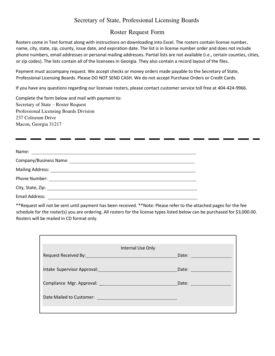 Roster Request Form - Georgia (United States), Page 1
