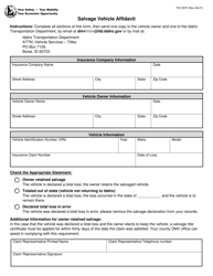 Form ITD3372 Salvage Vehicle Affidavit - Idaho