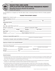 Document preview: Form SP-111 Application for Shooting Preserve Permit - Idaho
