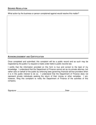 Consumer Complaint Form - Idaho, Page 4
