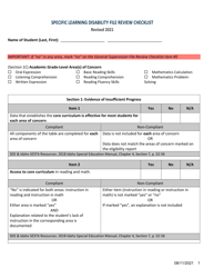Document preview: Specific Learning Disability File Review Checklist - Idaho