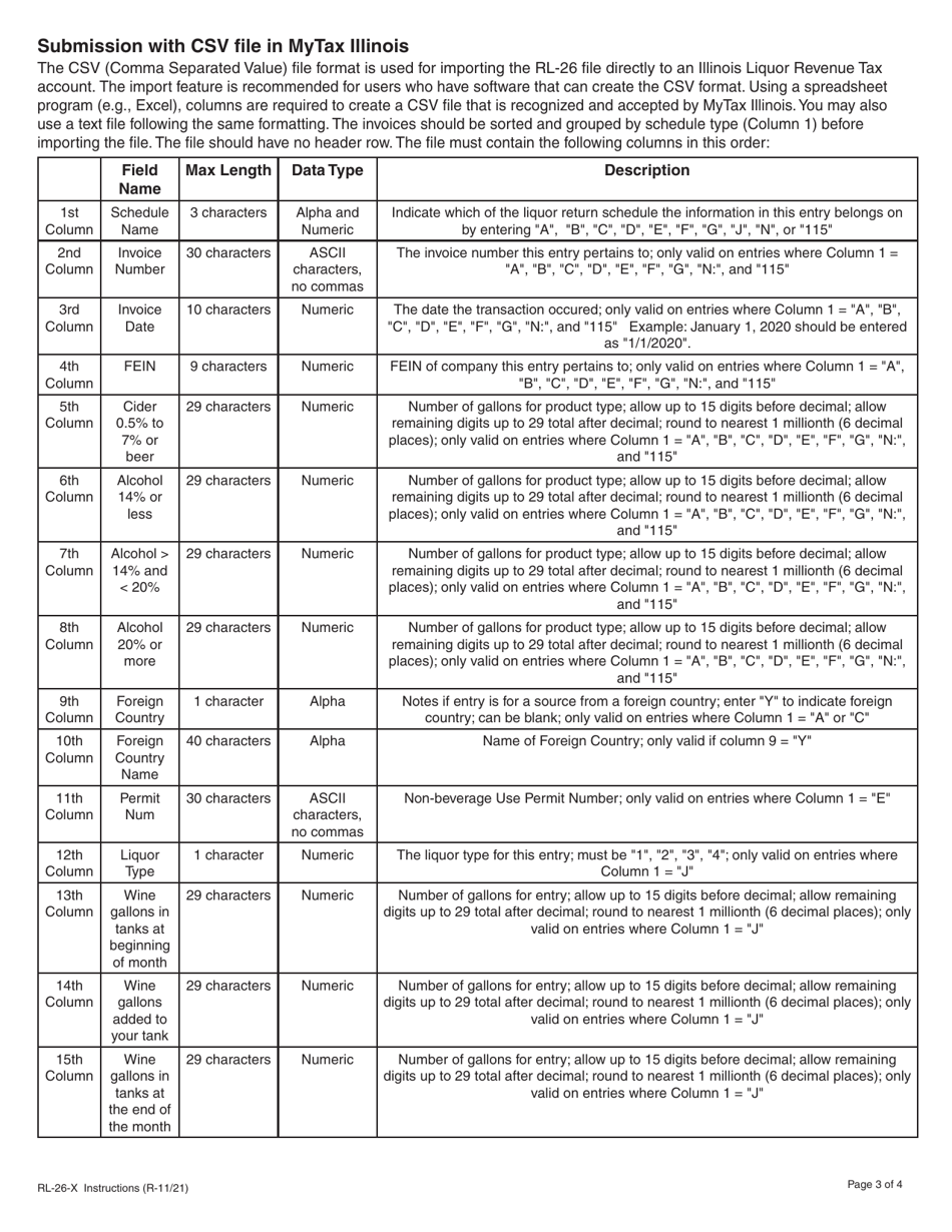 Instructions for Form RL-26-X Amended Liquor Revenue Return - Illinois, Page 3