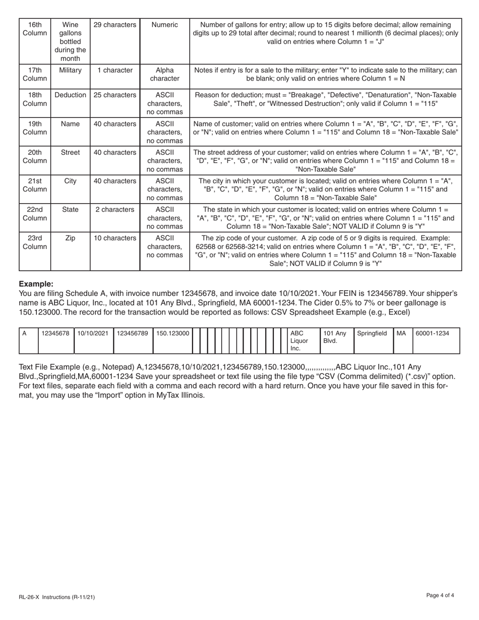 Instructions for Form RL-26-X Amended Liquor Revenue Return - Illinois, Page 4