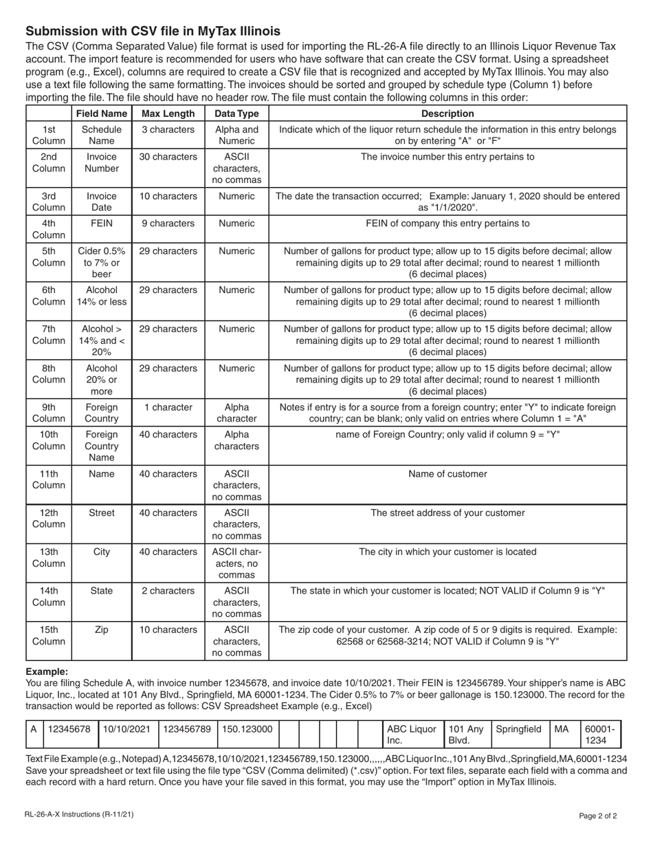 Instructions for Form RL-26-A-X Amended Liquor Revenue Airline Return - Illinois, Page 2