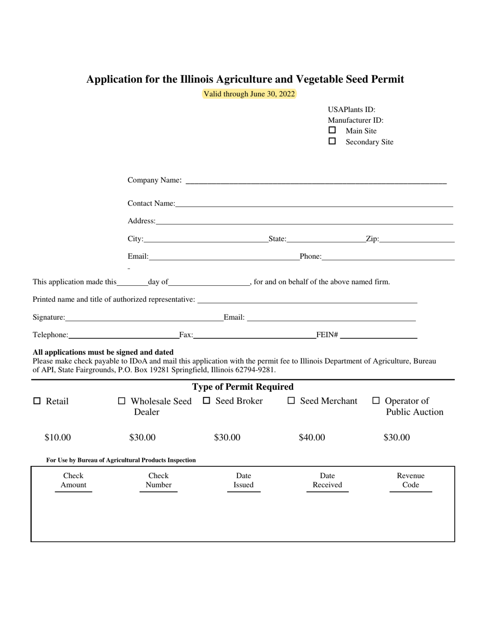 2022 Illinois Application for the Illinois Agriculture and Vegetable ...