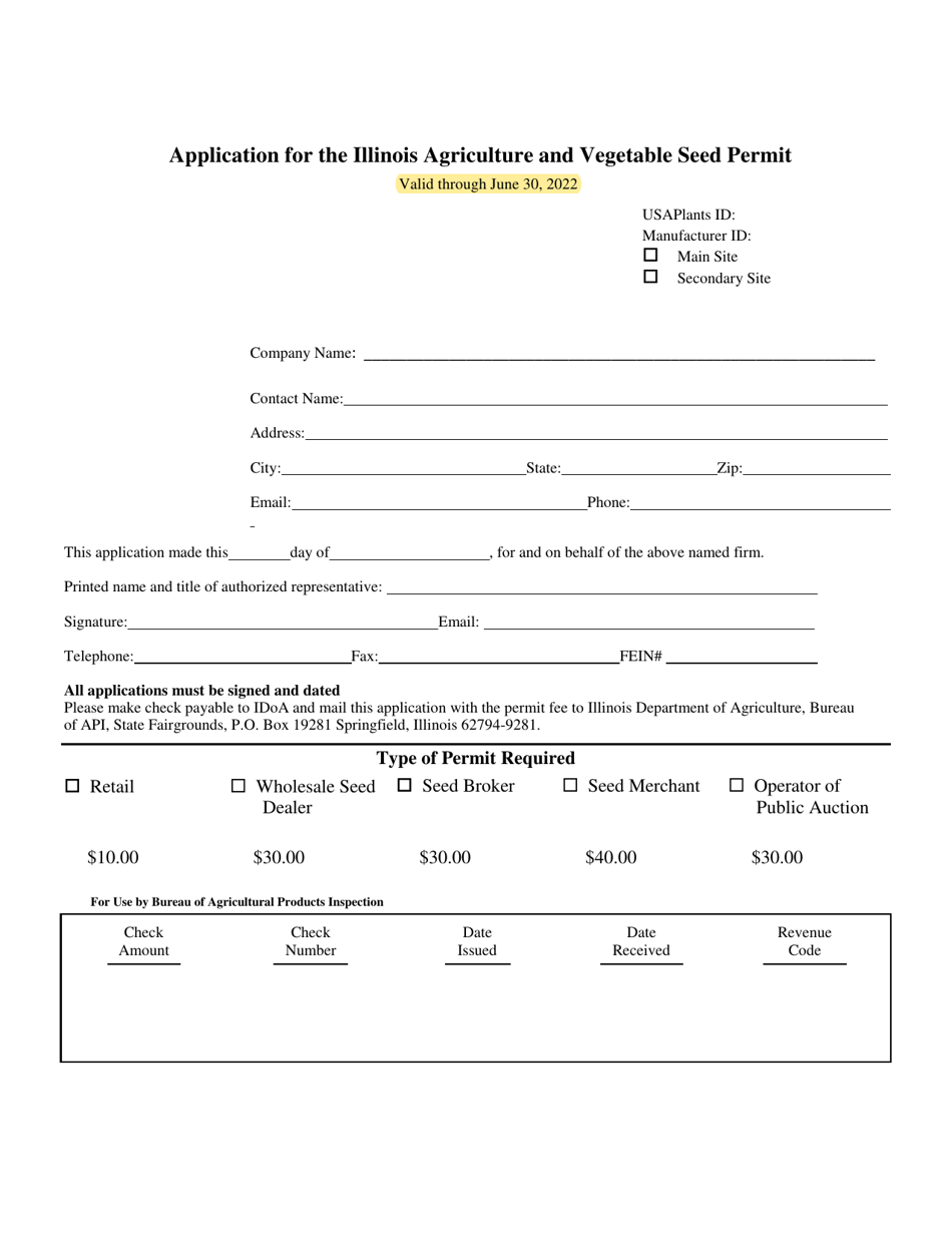 Application for the Illinois Agriculture and Vegetable Seed Permit - Illinois, Page 1