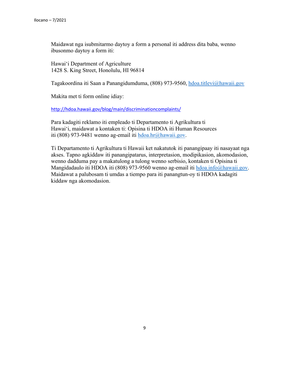 Non-employee Discrimination Complaint Form - Hawaii (Ilocano), Page 10