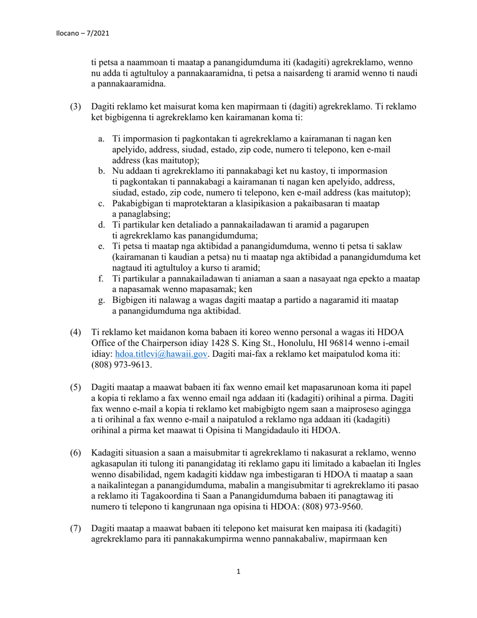 Non-employee Discrimination Complaint Form - Hawaii (Ilocano), Page 2
