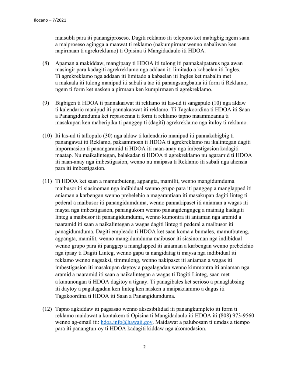 Non-employee Discrimination Complaint Form - Hawaii (Ilocano), Page 3