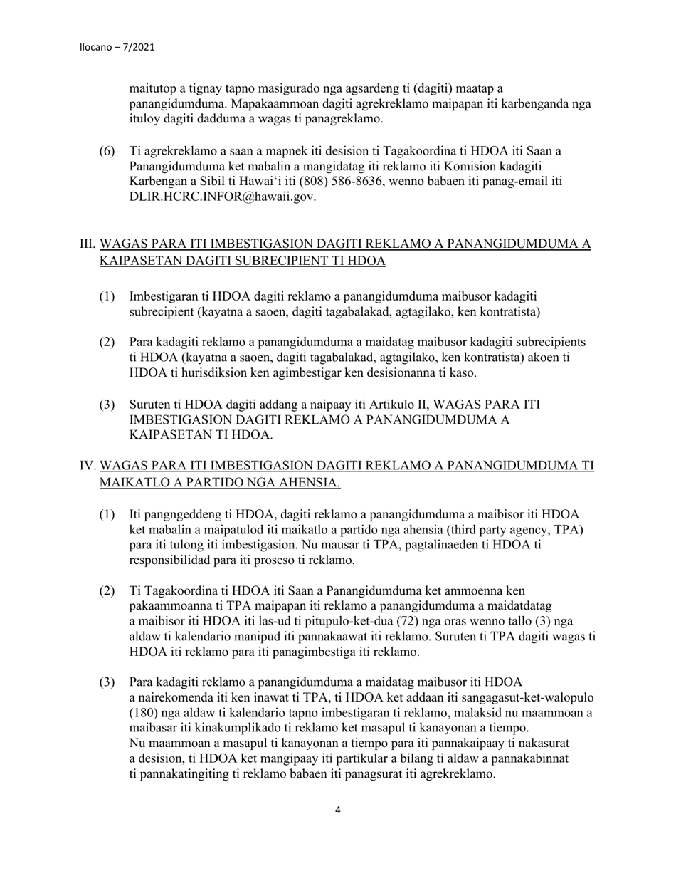 Non-employee Discrimination Complaint Form - Hawaii (Ilocano), Page 5
