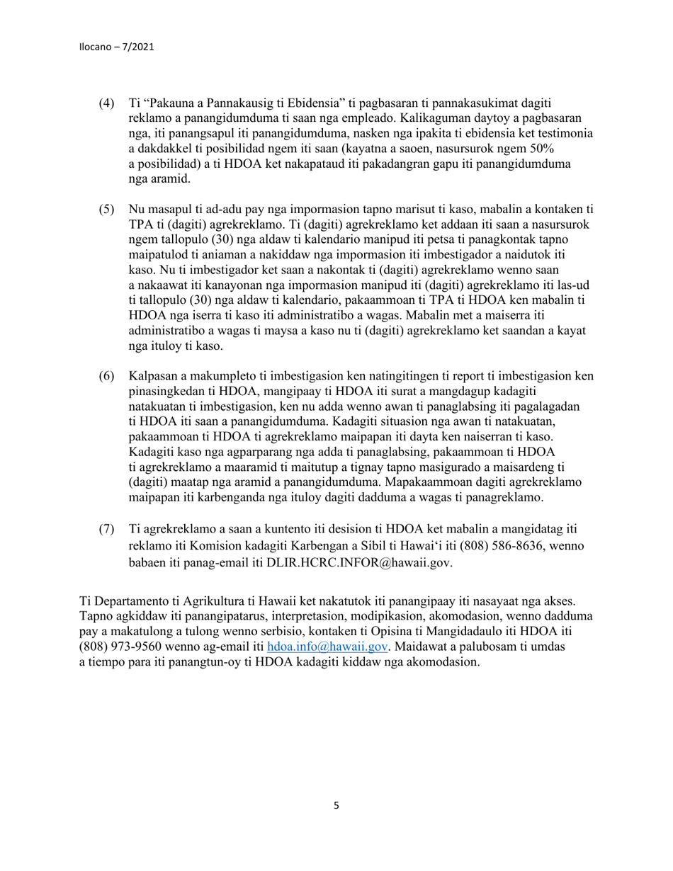 Non-employee Discrimination Complaint Form - Hawaii (Ilocano), Page 6