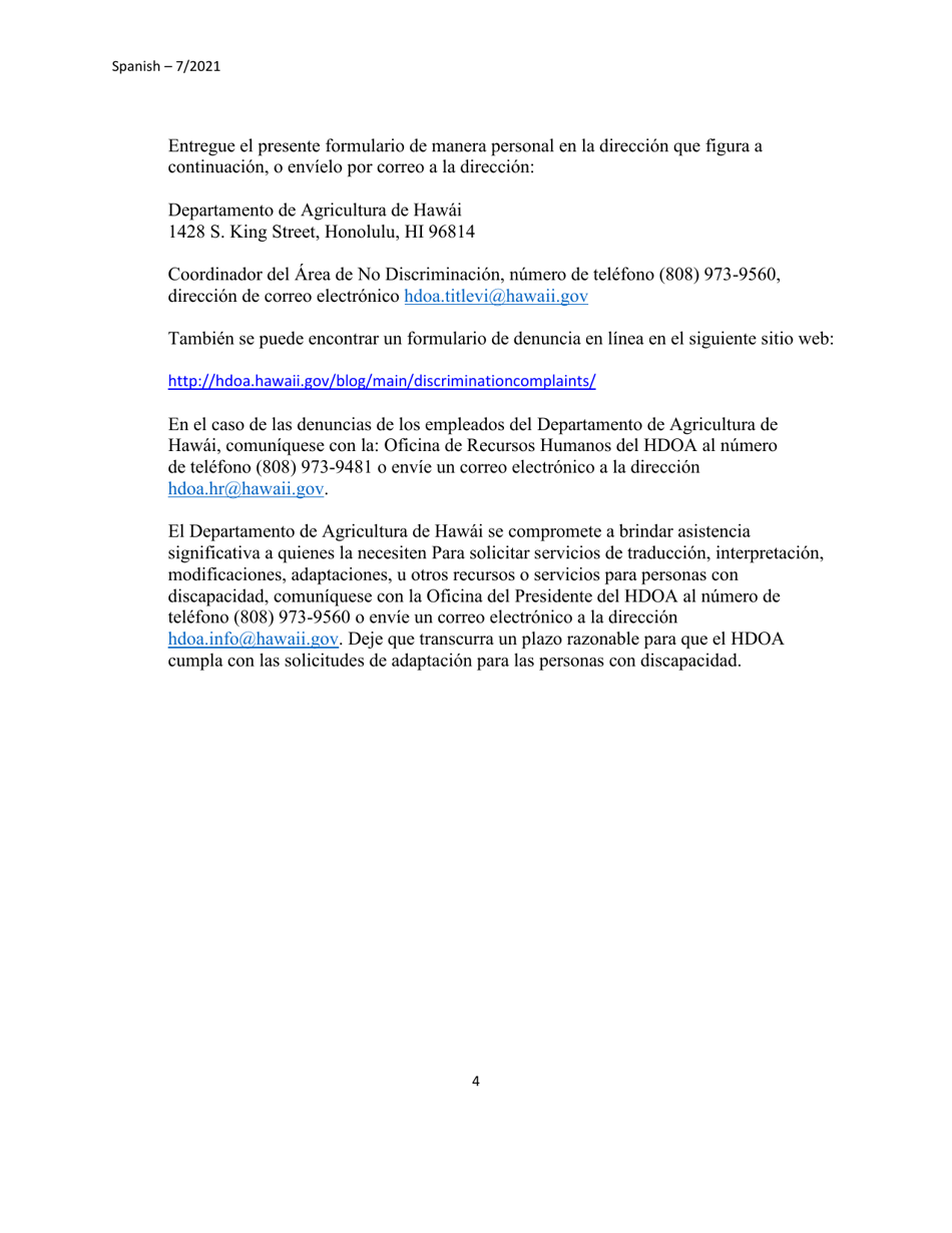 Formulario De Denuncia Por Discriminacion Para Las Personas Que No Son Empleados - Hawaii (Spanish), Page 10