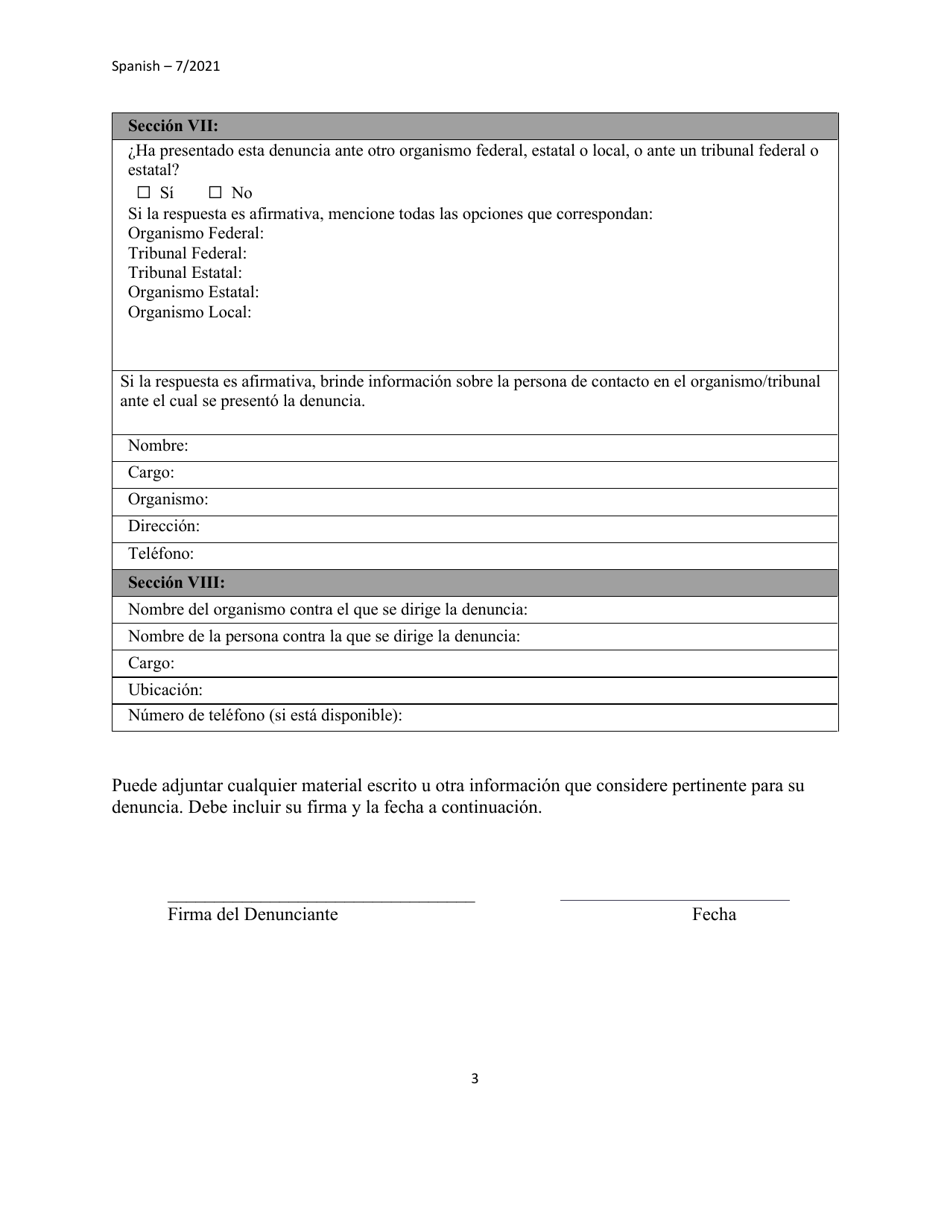 Formulario De Denuncia Por Discriminacion Para Las Personas Que No Son Empleados - Hawaii (Spanish), Page 9