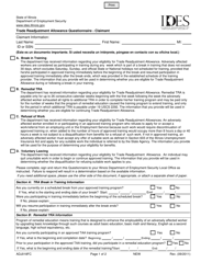 Document preview: Form ADJ018FC Trade Readjustment Allowance Questionnaire - Claimant - Illinois