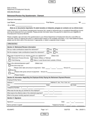 Document preview: Form ADJ006FC Retirement/Pension Pay Questionnaire - Claimant - Illinois