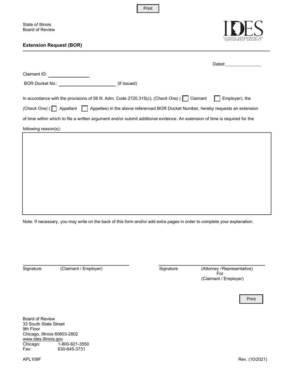Form APL109F Extension Request (Bor) - Illinois, Page 1