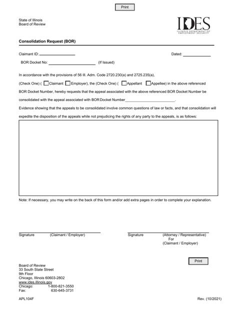 Form APL104F Consolidation Request (Bor) - Illinois