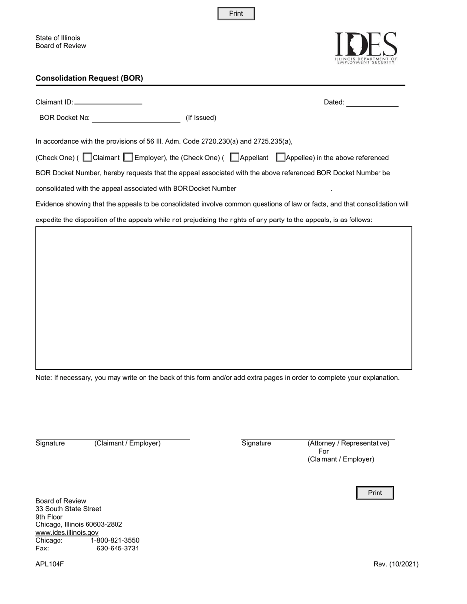 Form APL104F Consolidation Request (Bor) - Illinois, Page 1