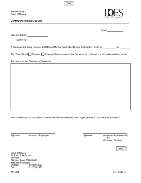 Form APL106F Continuance Request (Bor) - Illinois