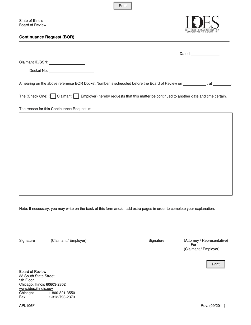 Form APL106F Continuance Request (Bor) - Illinois, Page 1