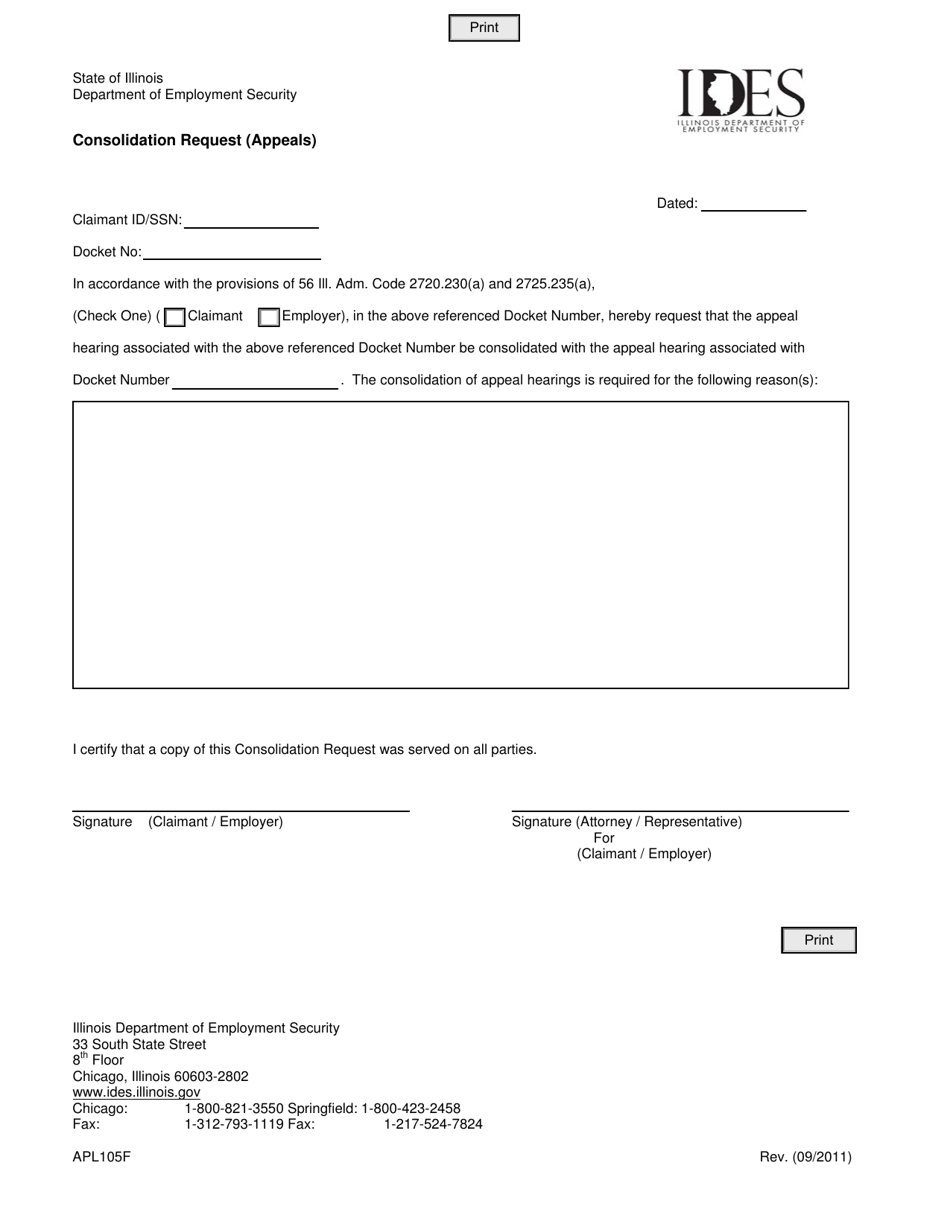 Form APL105F Consolidation Request (Appeals) - Illinois, Page 1