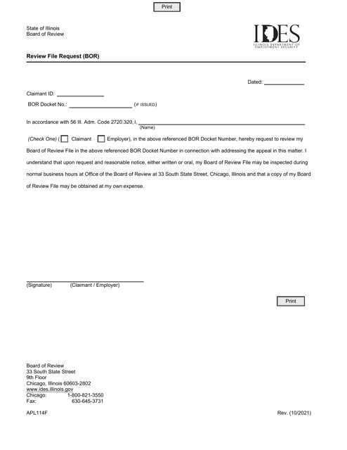 Form APL114F Review File Request (Bor) - Illinois