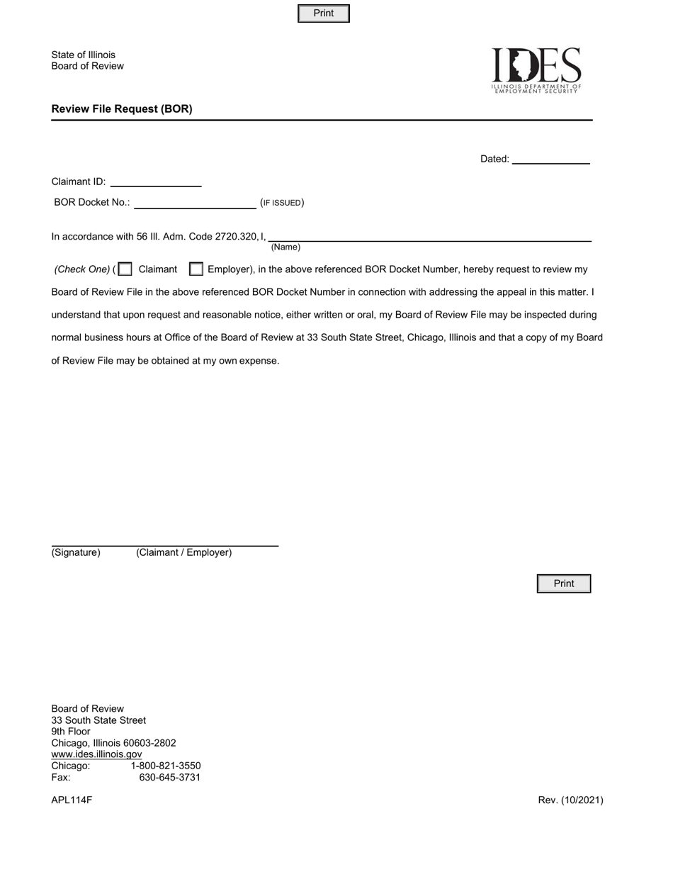 Form APL114F Review File Request (Bor) - Illinois, Page 1