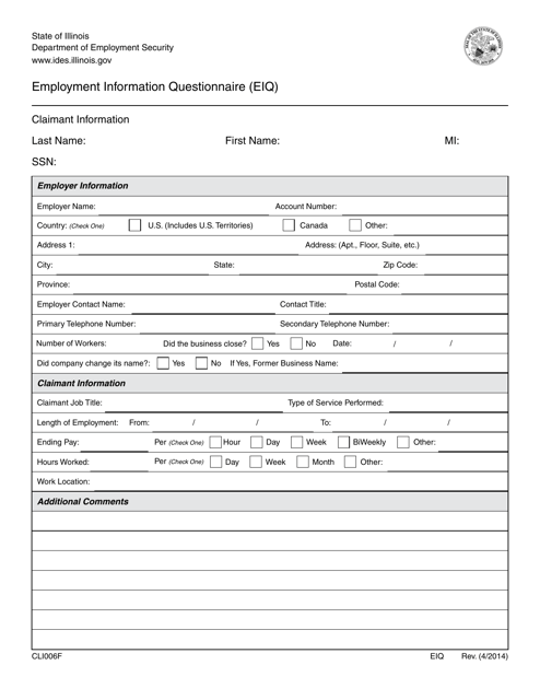 Form CLI006F Employment Information Questionnaire (Eiq) - Illinois