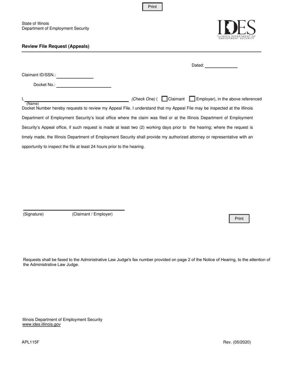 Form APL115F Review File Request (Appeals) - Illinois, Page 1