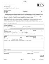 Document preview: Form ADJ028FC Labor Dispute Questionnaire - Claimant - Illinois
