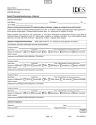 Document preview: Form ADJ011FC Benefit Charging Questionnaire - Claimant - Illinois