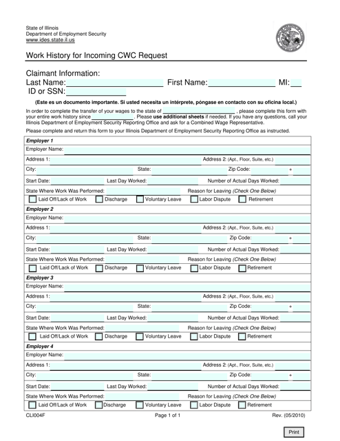 Form CLI004F Work History for Incoming Cwc Request - Illinois