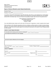 Form ADJ027F Report of Workers Affected by Labor Dispute Questionnaire - Illinois