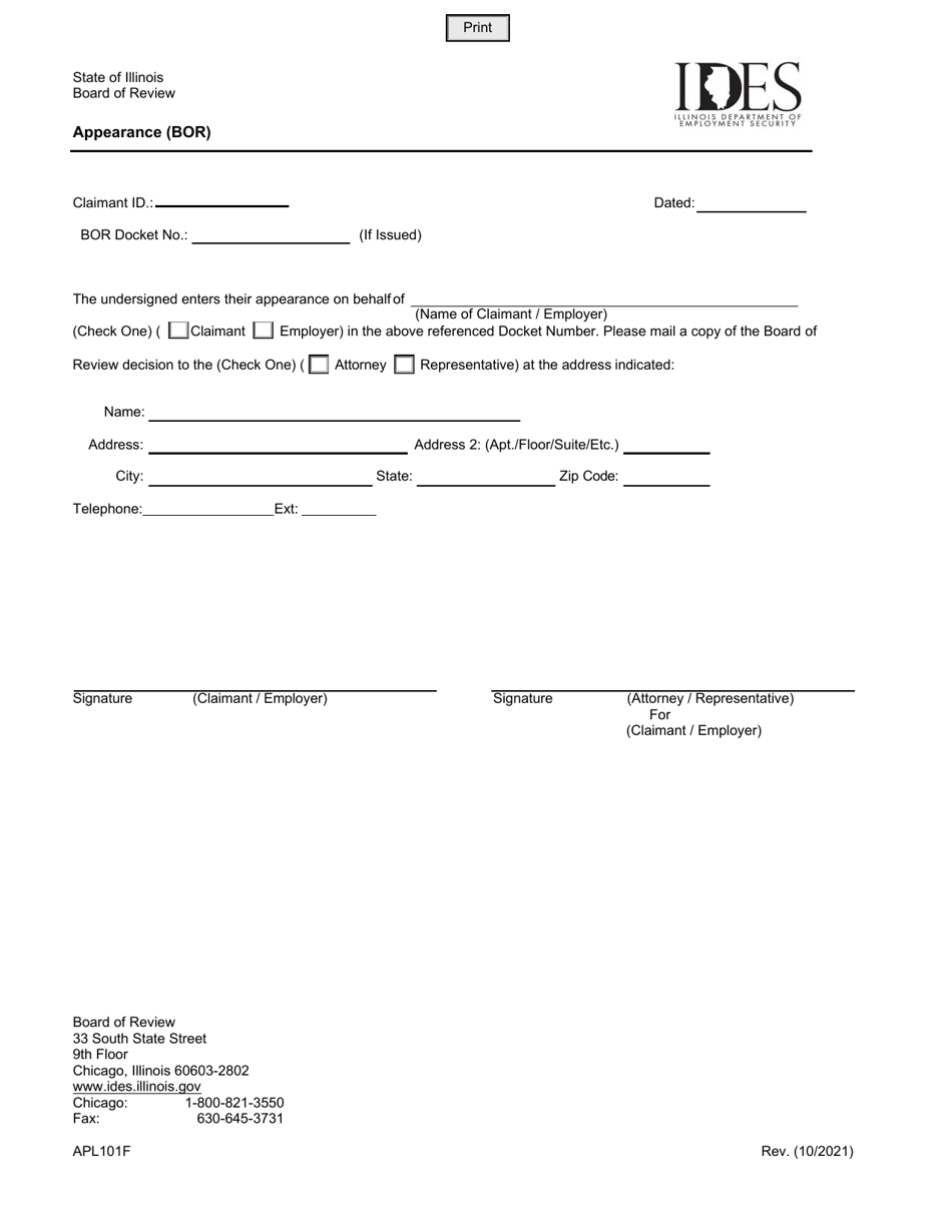 Form APL101F Appearance (Bor) - Illinois, Page 1
