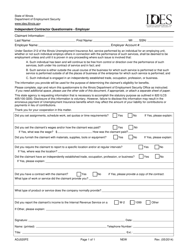 Document preview: Form ADJ020FE Independent Contractor Questionnaire - Employer - Illinois