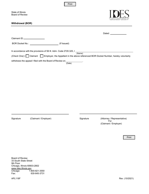 Form APL118F Withdrawal (Bor) - Illinois