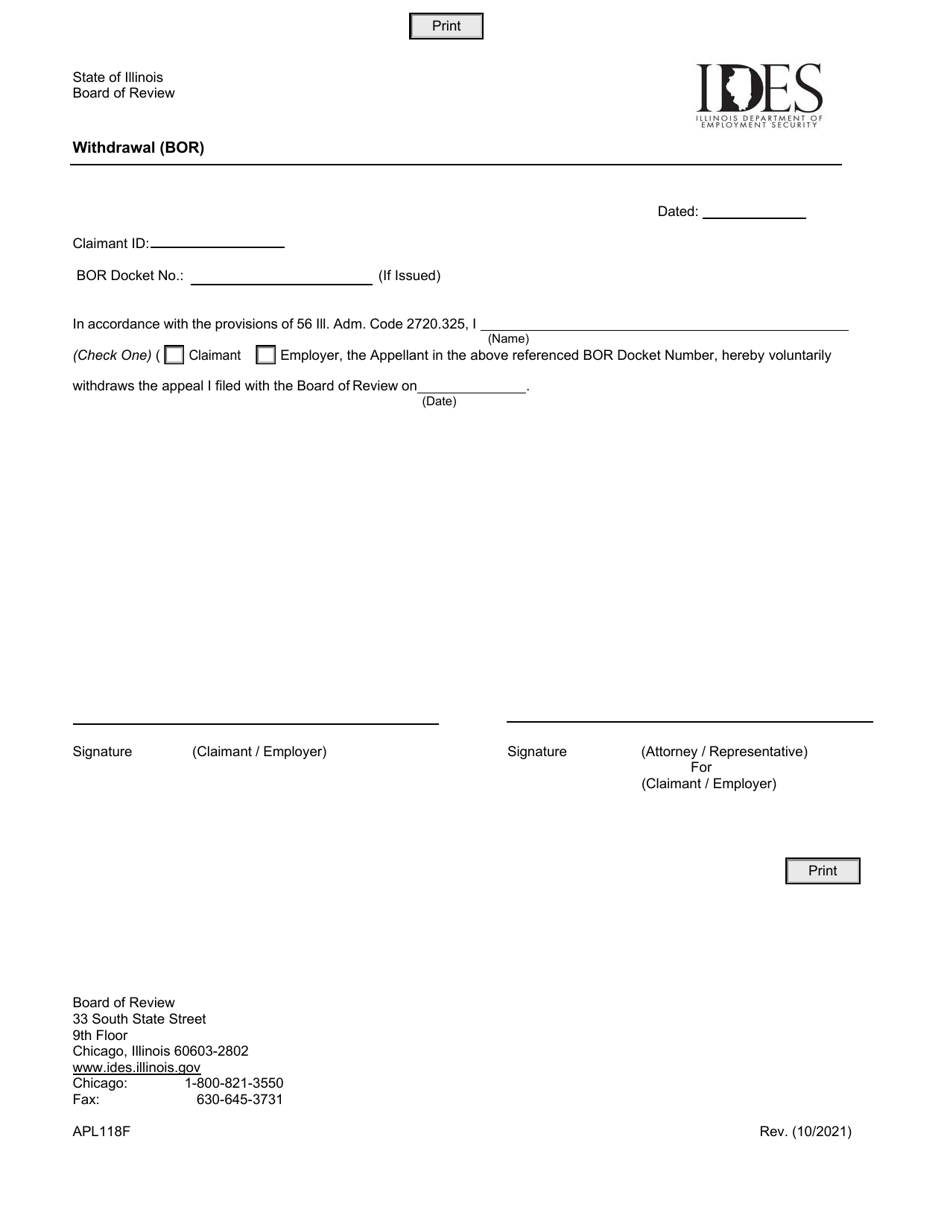 Form APL118F Withdrawal (Bor) - Illinois, Page 1