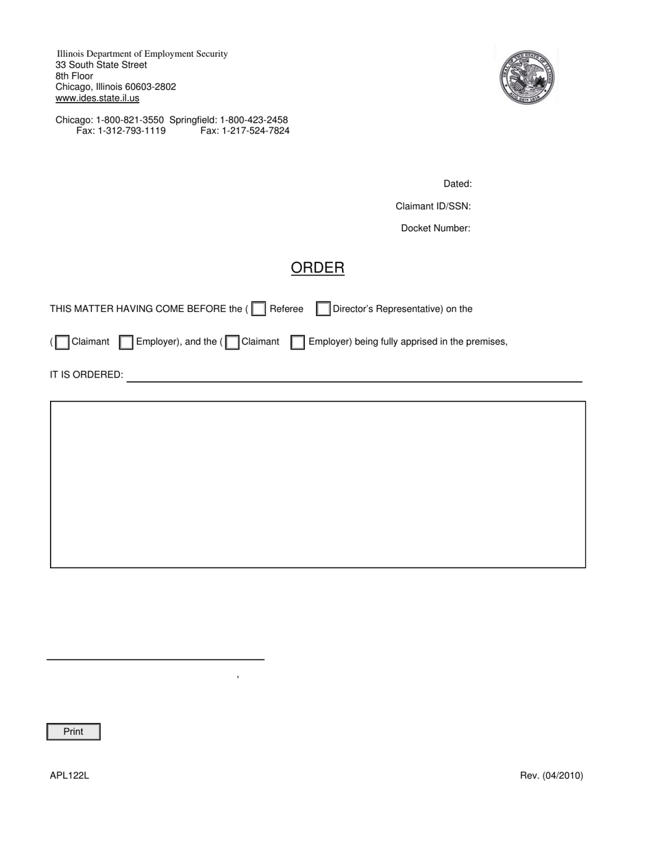 Form APL122L Order - Illinois, Page 1