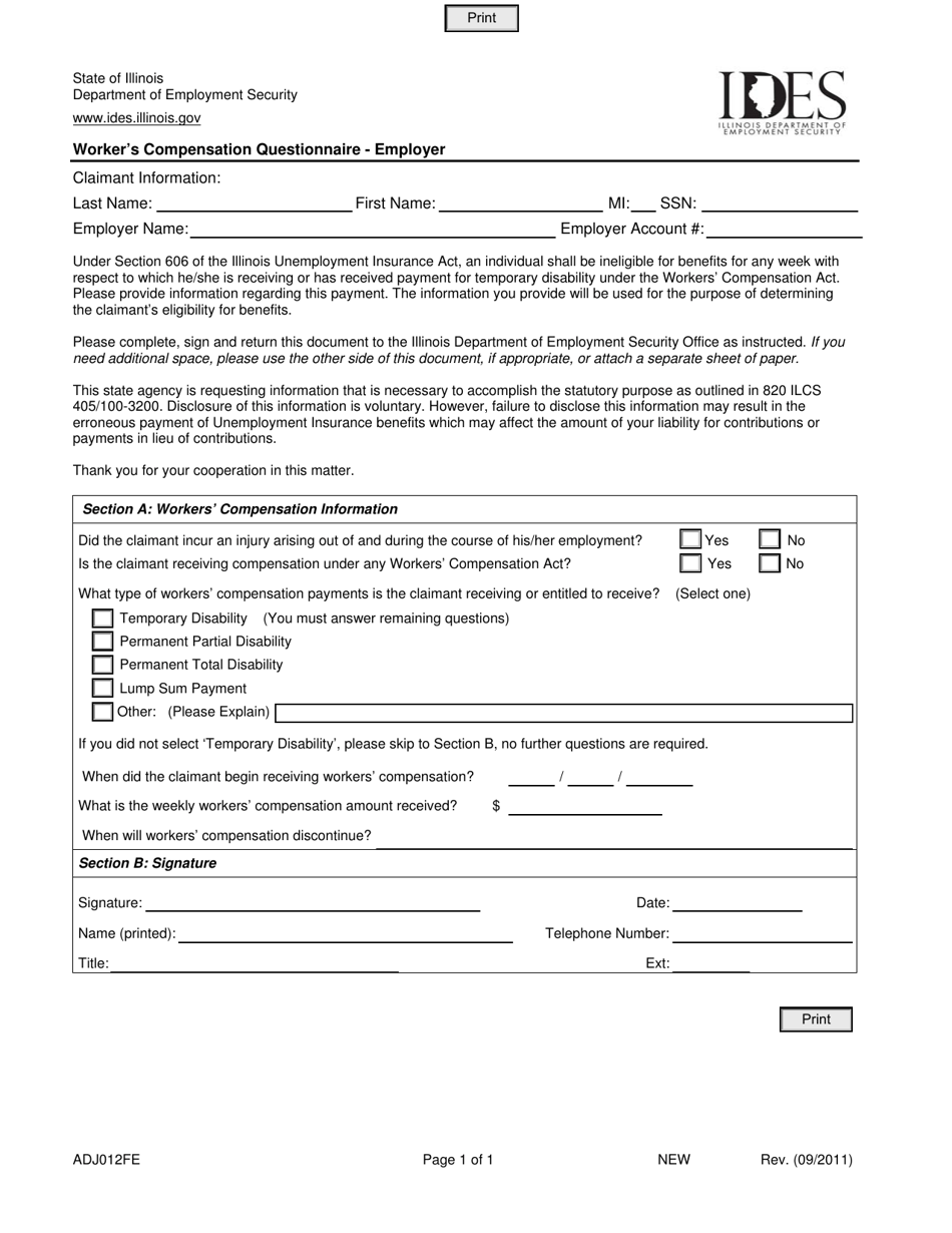 Form ADJ012FE Download Fillable PDF Or Fill Online Worker's ...