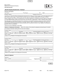 Document preview: Form ADJ011FE Benefit Charging Questionnaire - Employer - Illinois