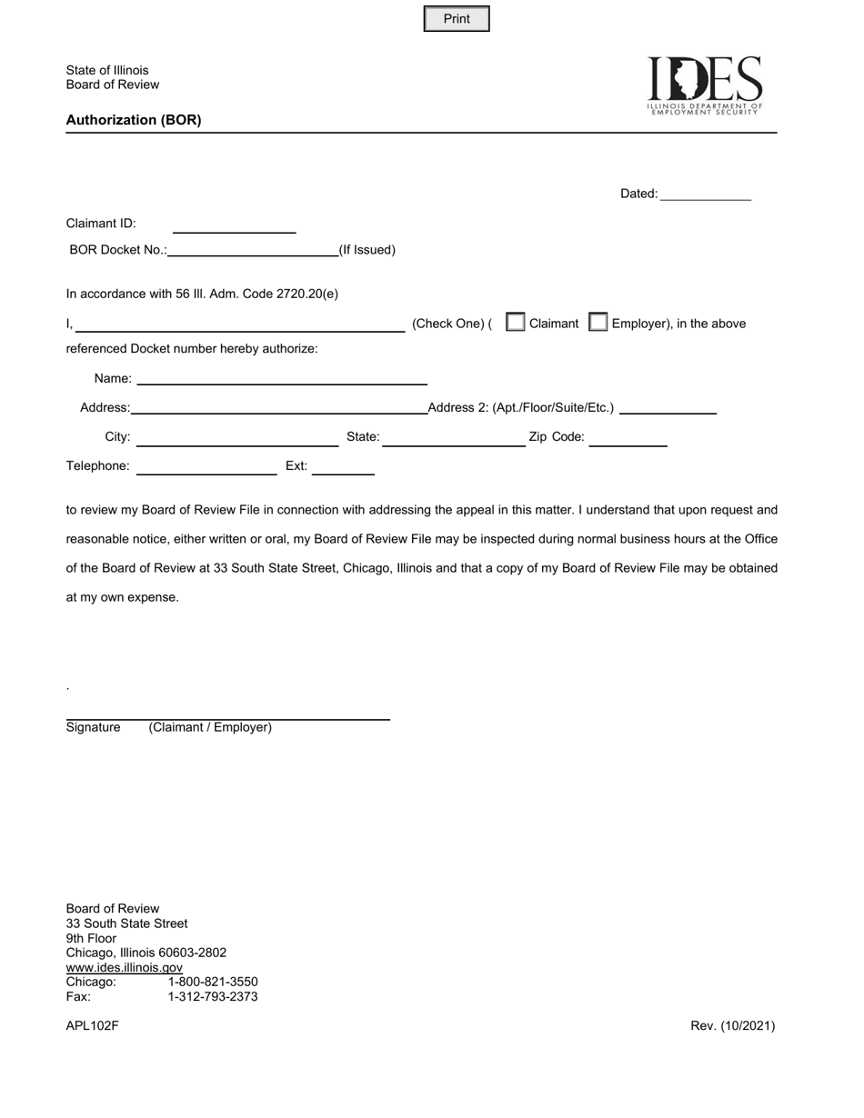 Form APL102F Authorization (Bor) - Illinois, Page 1