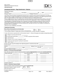 Document preview: Form ADJ009FE Unemployed Individual - Wage Questionnaire - Employer - Illinois