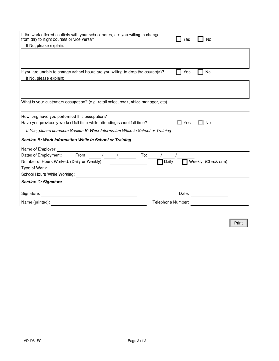 Form ADJ031FC School / Training Questionnaire - Illinois, Page 2