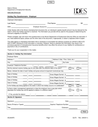Document preview: Form ADJ003FE Holiday Pay Questionnaire - Employer - Illinois